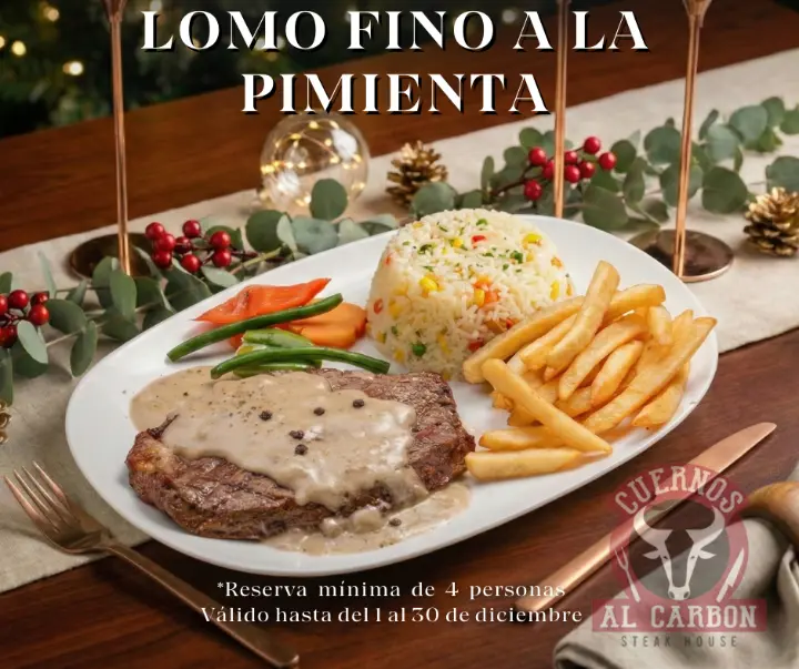 Lomo fino a la pimienta cena navideña Guayaquil